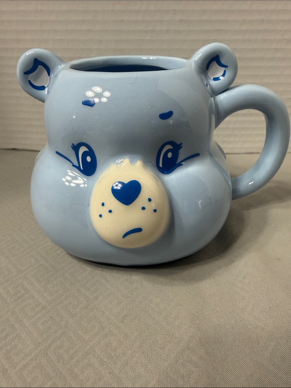 Care Bear 3D Sculpted Grumpy Blue Bear Face Ceramic Mug Oversized 20oz Collector
